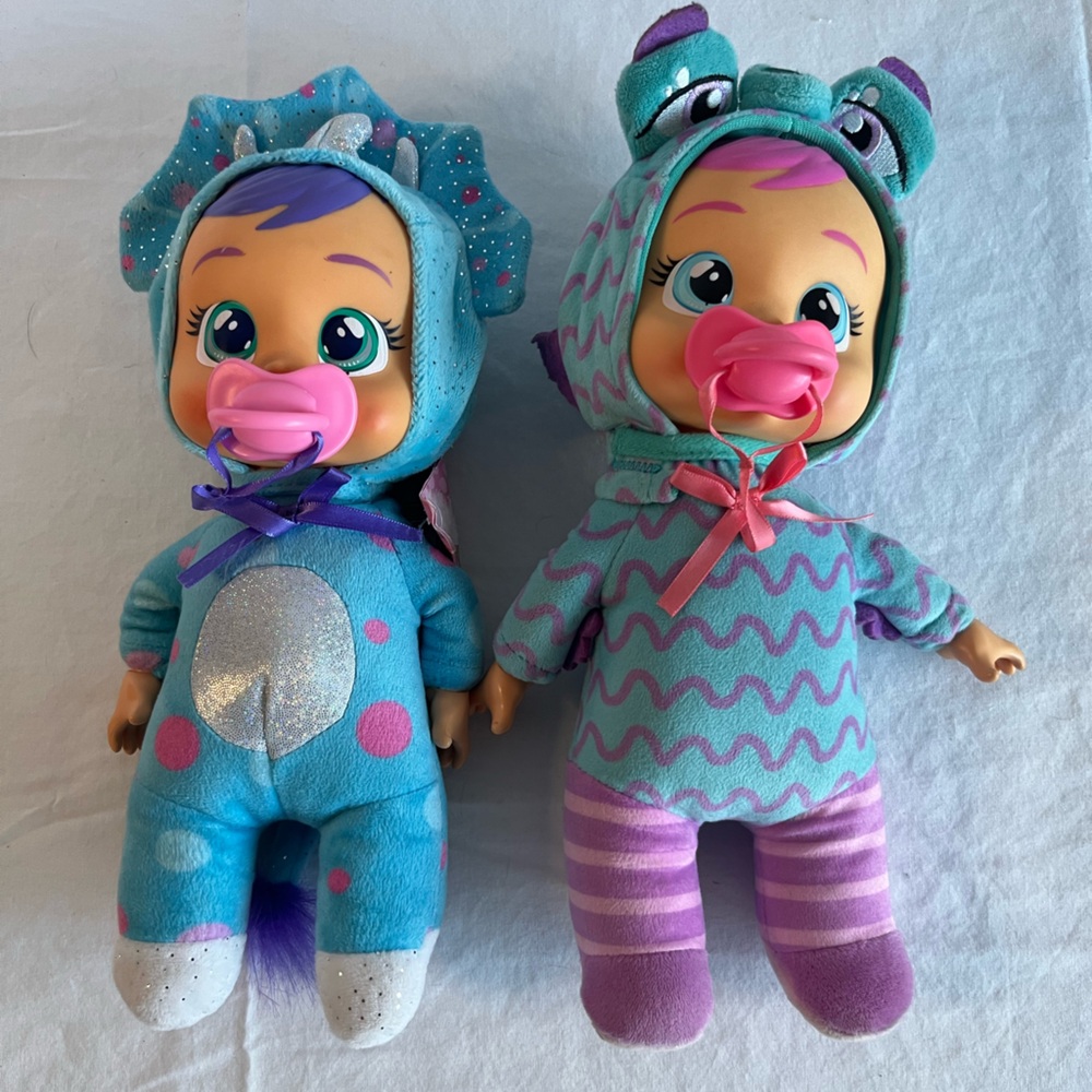 Cry Babies Baby Dolls Set of 2 with Pacifiers Plush Animal Dinosaur‎ & Monster